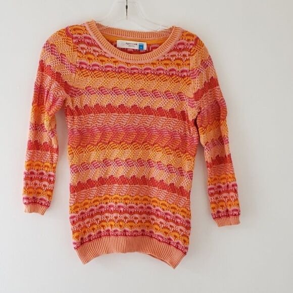 Anthropologie Sparrow Sweater Crewneck Pink Orange Striped Textured Women Small - Picture 4 of 8